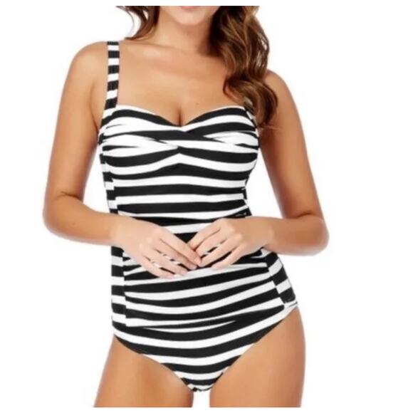 Bond Eye Australia One Piece Maillot Swimsuit US 10 D/DD White Navy Striped - Picture 1 of 10